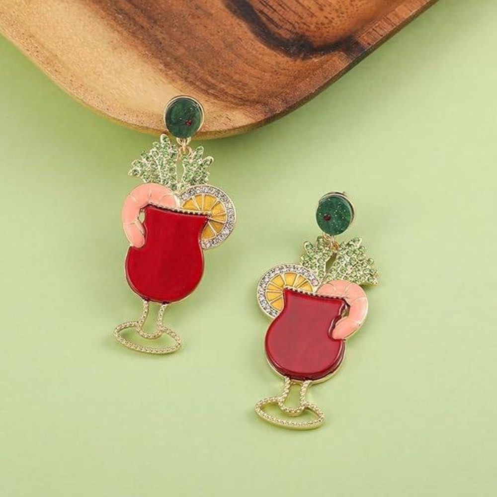 Bloody Mary Brunch Cocktail Drink Earrings Dangle Drop Statement Jewelry